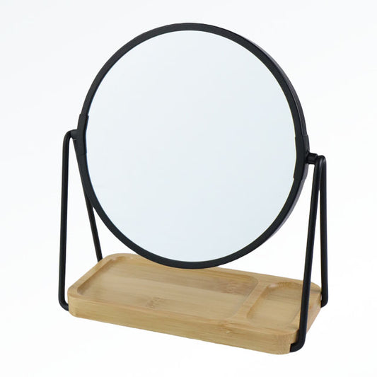 Metal Desktop Mirror with Wooden Bamboo Tray