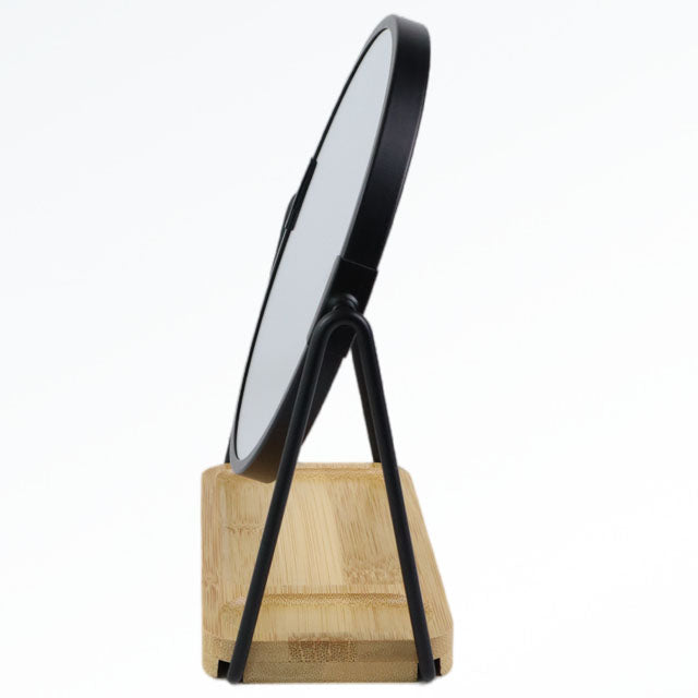 Metal Desktop Mirror with Wooden Bamboo Tray