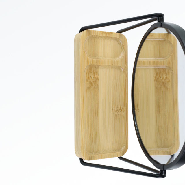 Metal Desktop Mirror with Wooden Bamboo Tray