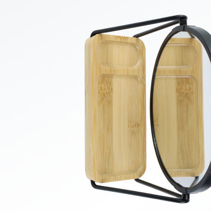 Metal Desktop Mirror with Wooden Bamboo Tray
